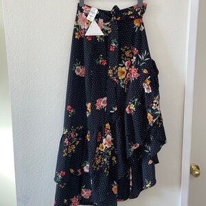 lost + wander asymmetric ruffled floral-print polka Skirt Sz Small
